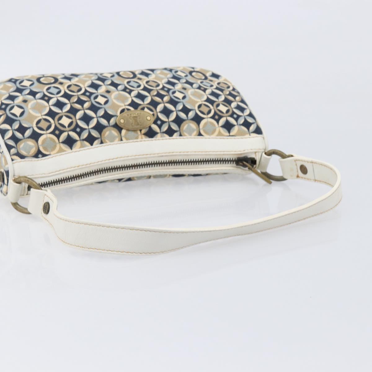 CELINE Hand Bag Canvas Navy Gold Tone Auth BA16627