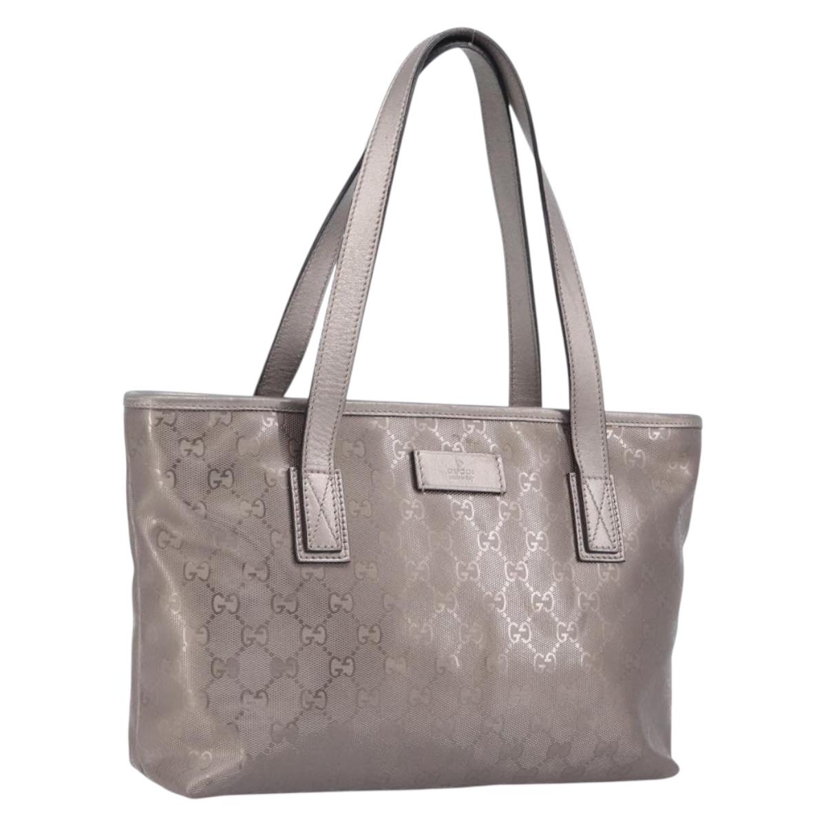 GUCCI GG Implementation Tote Bag PVC Leather Silver 211138 Auth BA16629A