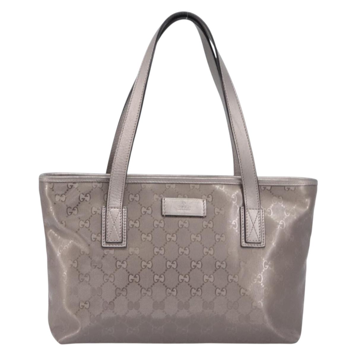 GUCCI GG Implementation Tote Bag PVC Leather Silver 211138 Auth BA16629A