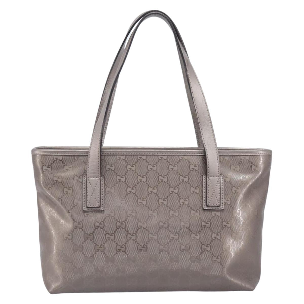 GUCCI GG Implementation Tote Bag PVC Leather Silver 211138 Auth BA16629A