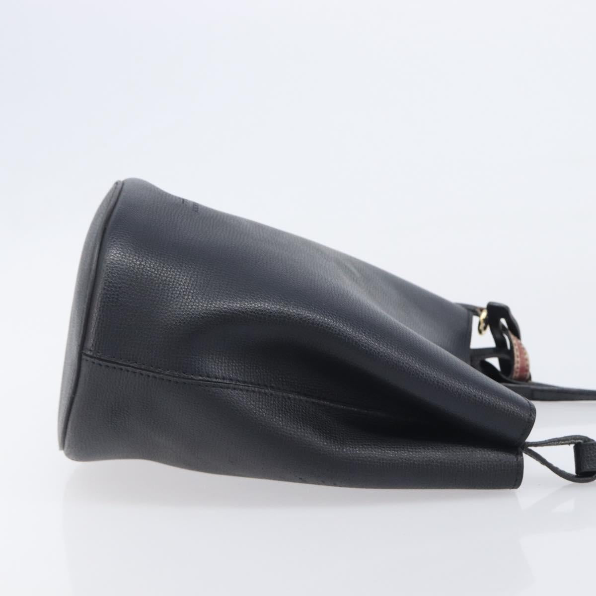 BURBERRY Shoulder Bag Leather Black Gold Tone Auth BA16639