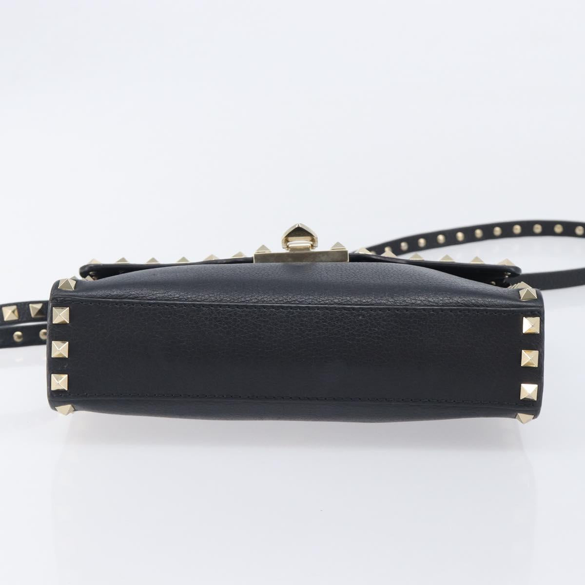 Valentino Rock studs Shoulder Bag Leather Black Gold Tone Auth BA16640A