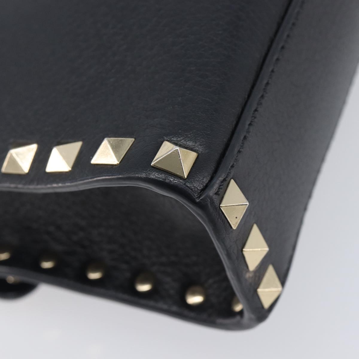 Valentino Rock studs Shoulder Bag Leather Black Gold Tone Auth BA16640A