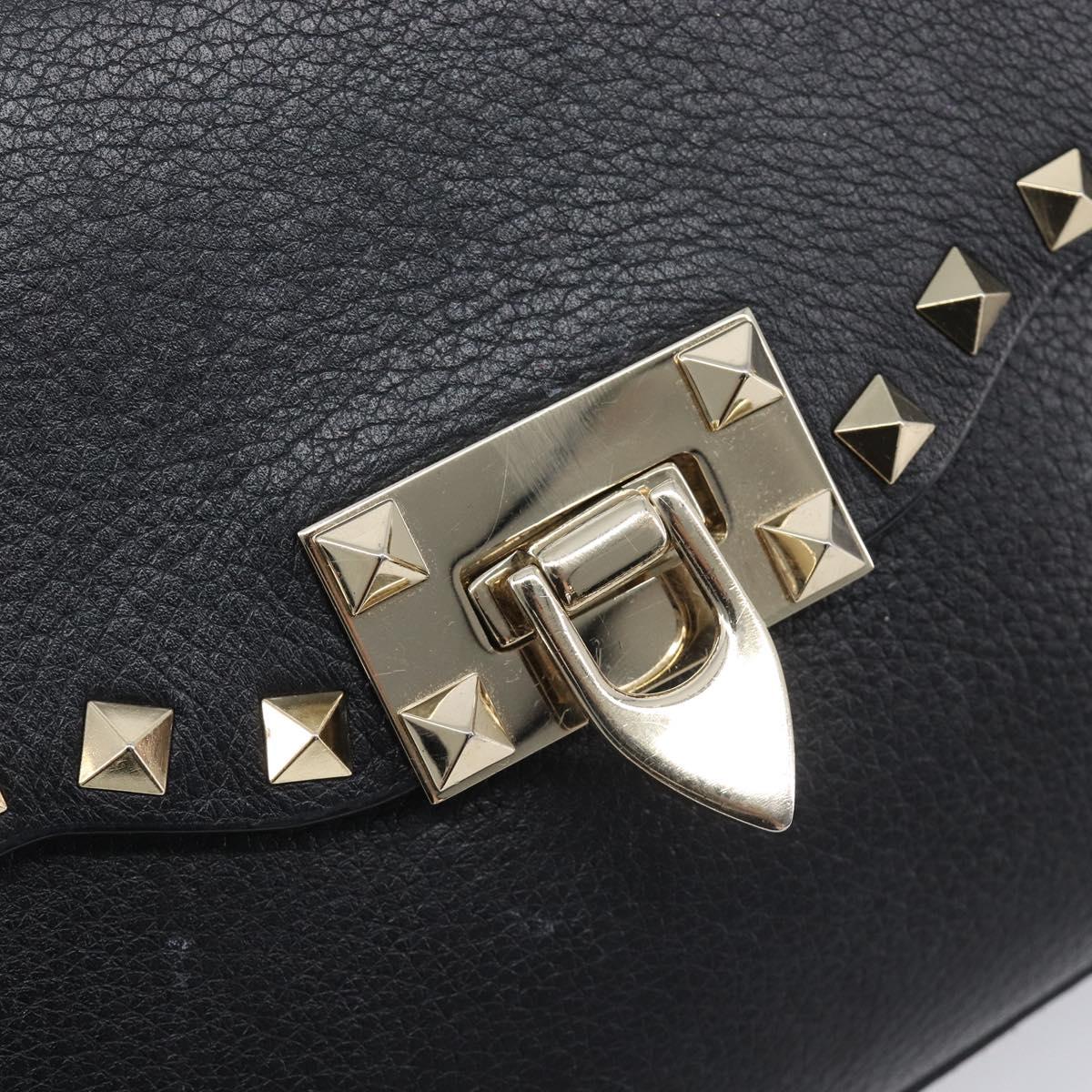Valentino Rock studs Shoulder Bag Leather Black Gold Tone Auth BA16640A