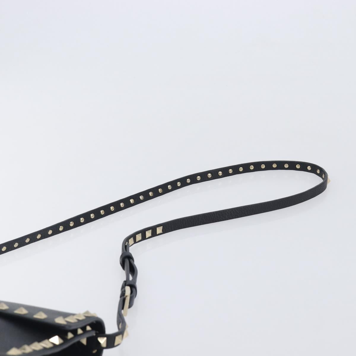 Valentino Rock studs Shoulder Bag Leather Black Gold Tone Auth BA16640A