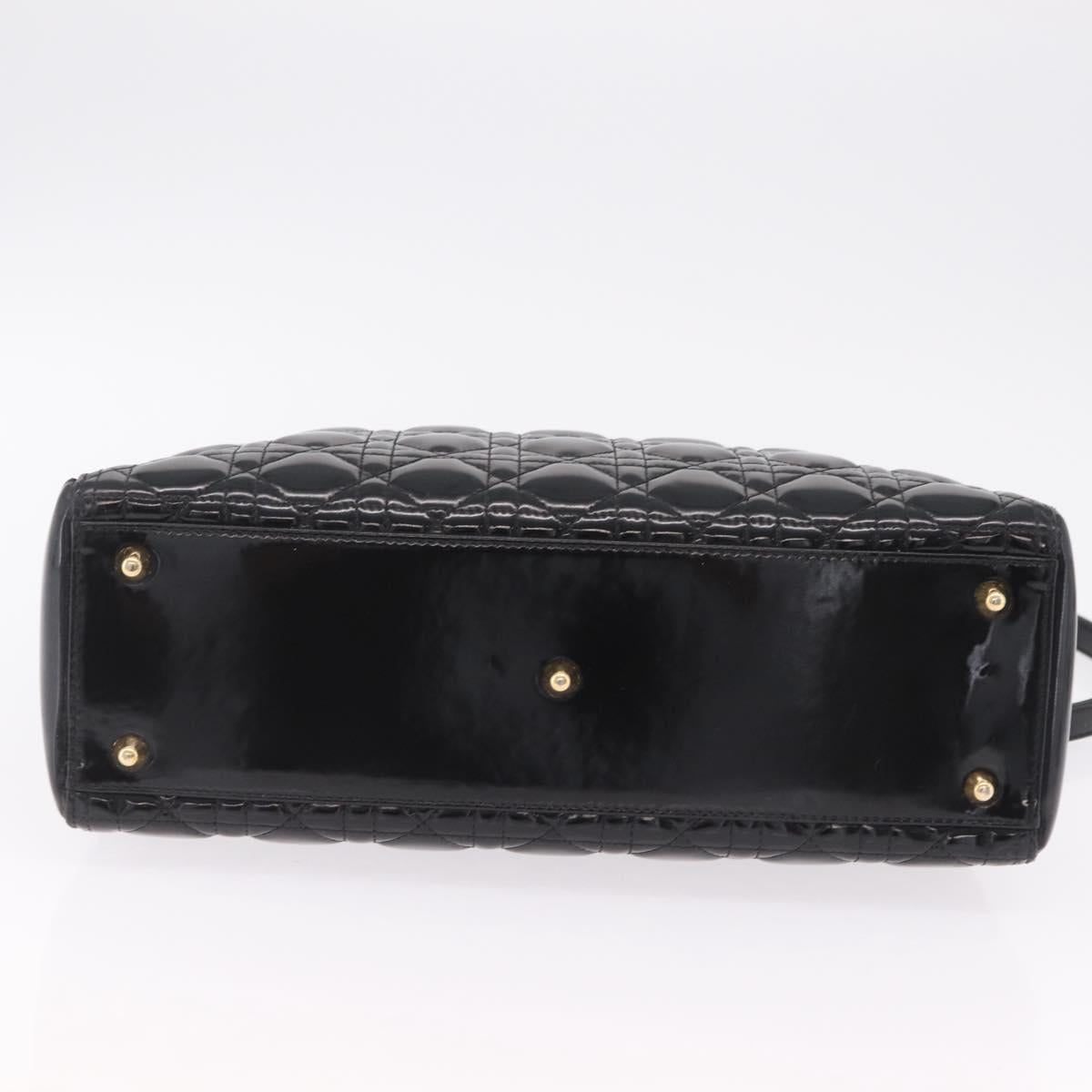 Christian Dior Lady Dior Canage Hand Bag Patent 2way Black Gold Auth BA16643