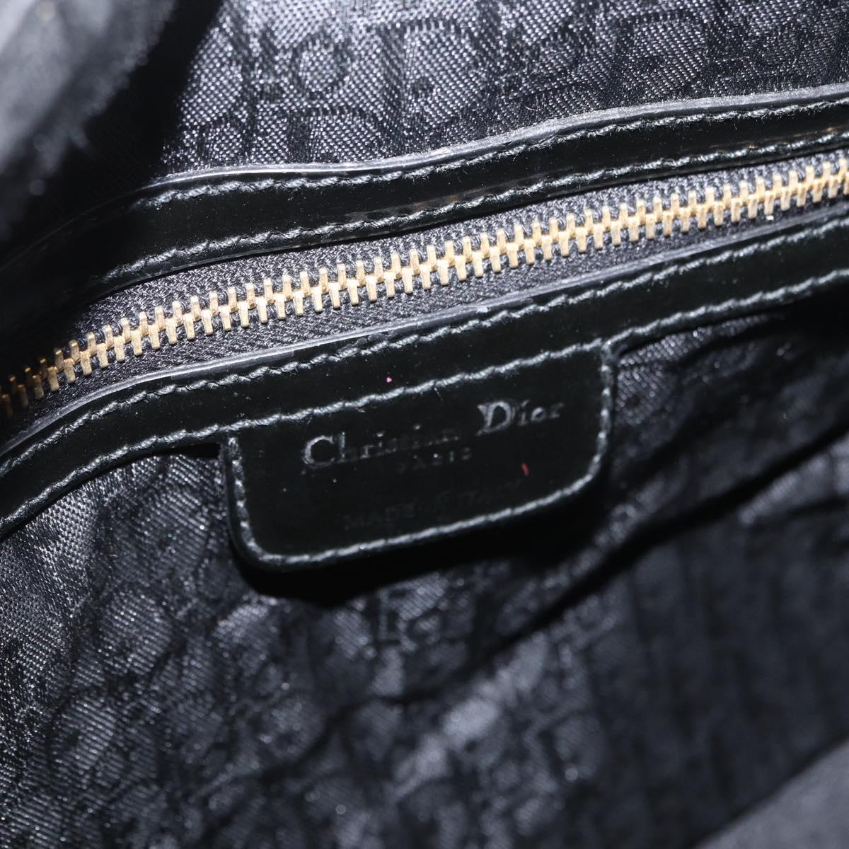 Christian Dior Lady Dior Canage Hand Bag Patent 2way Black Gold Auth BA16643
