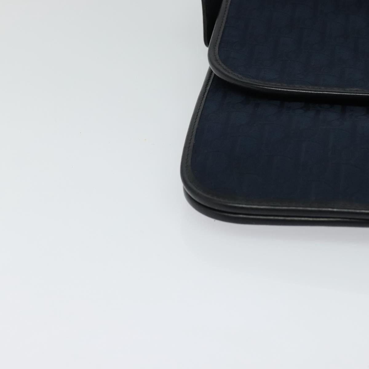 Christian Dior Trotter Canvas Shoulder Bag Navy Gold Auth BA1665