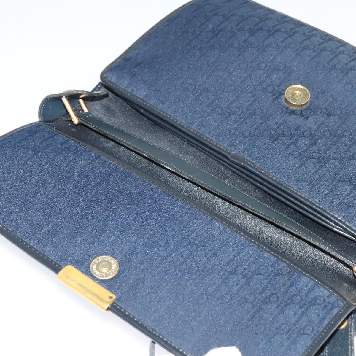 Christian Dior Trotter Canvas Shoulder Bag Navy Gold Auth BA1665