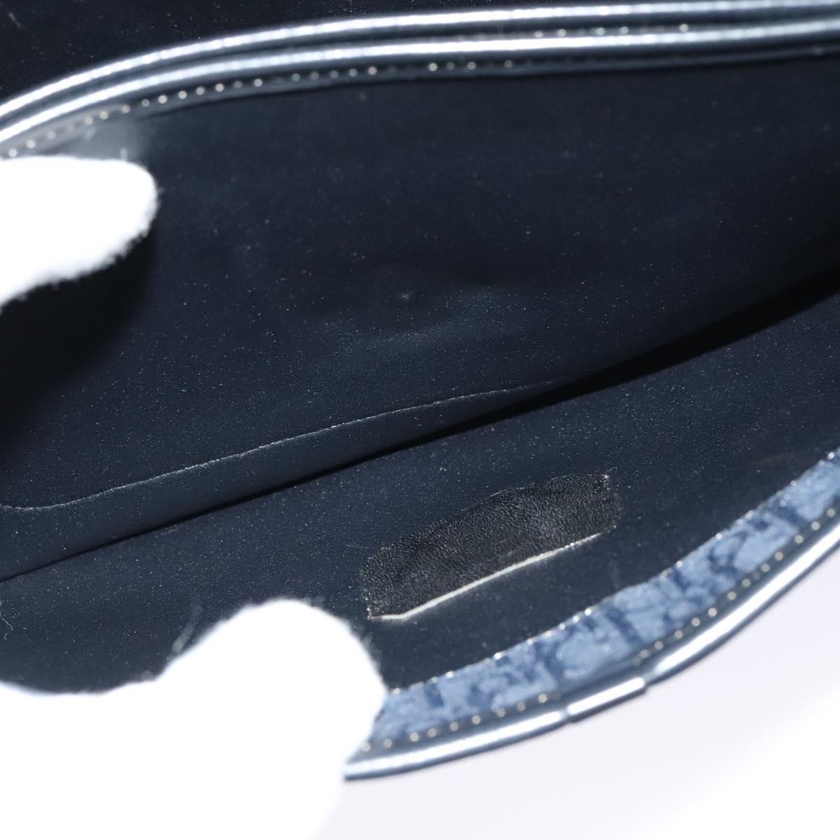 Christian Dior Trotter Canvas Shoulder Bag Navy Gold Auth BA1665