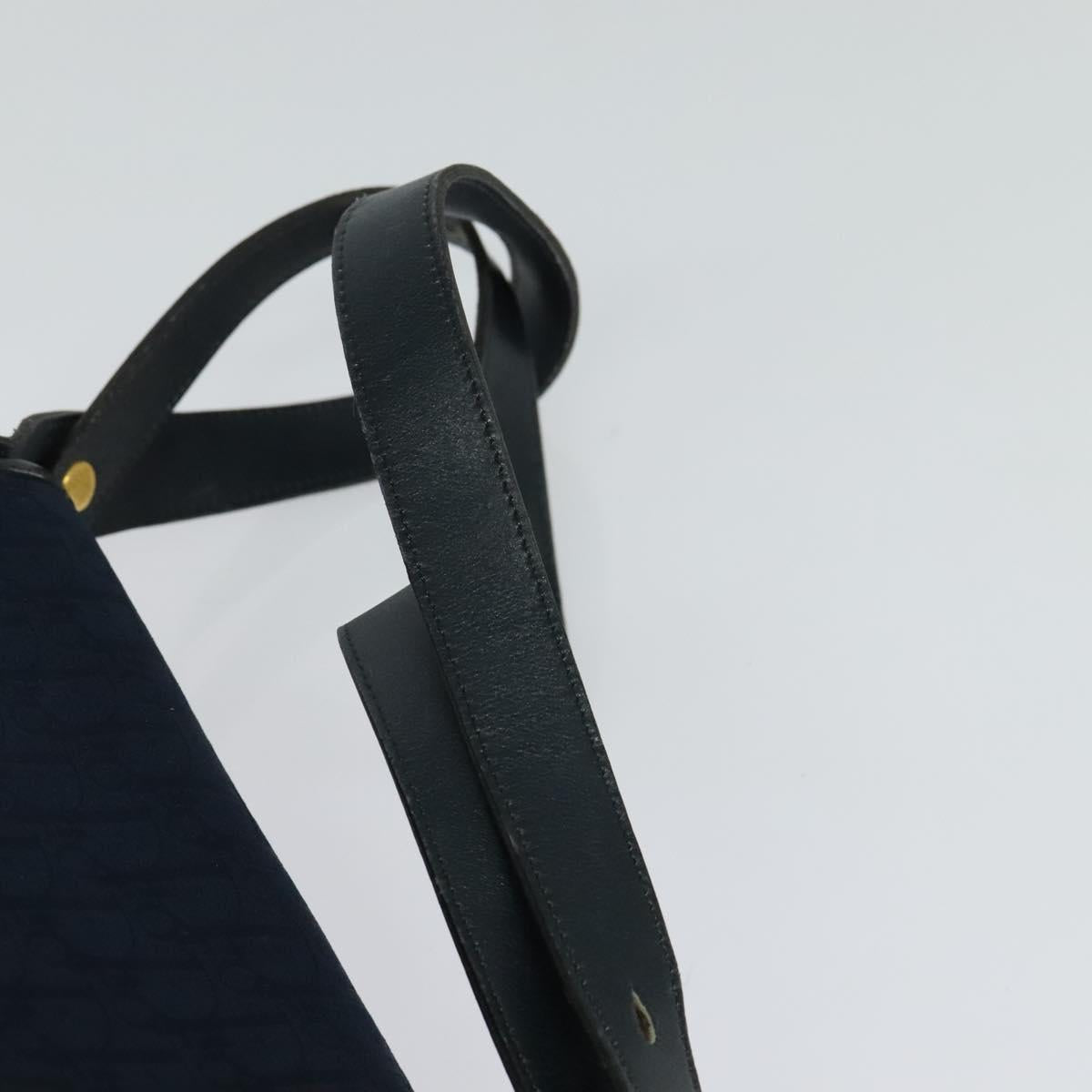 Christian Dior Trotter Canvas Shoulder Bag Navy Gold Auth BA1665