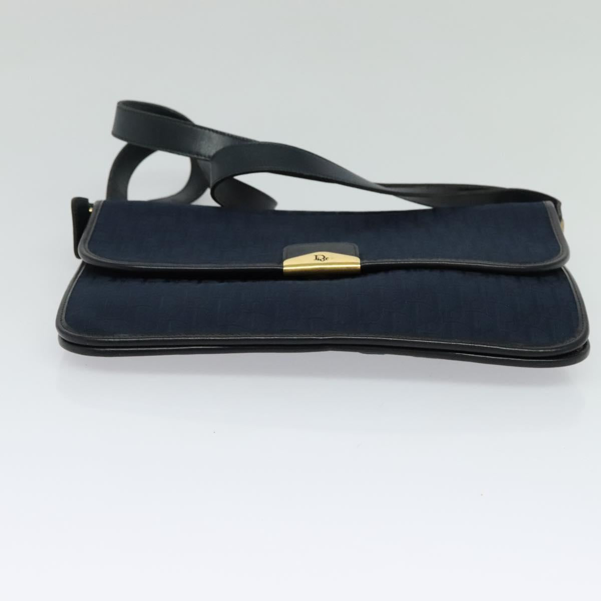 Christian Dior Trotter Canvas Shoulder Bag Navy Gold Auth BA1665