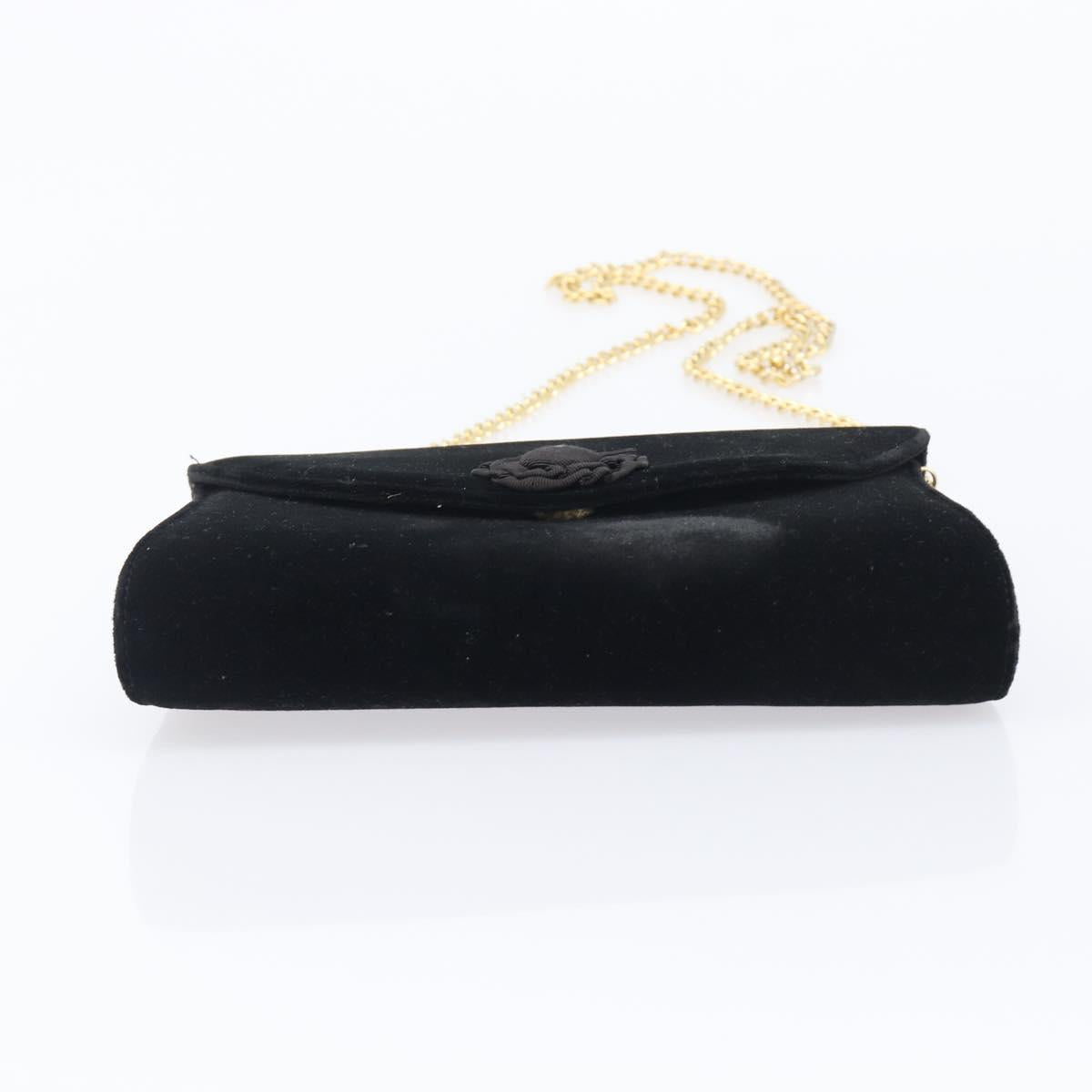 Salvatore Ferragamo Chain Shoulder Bag Velor Black Gold Tone Auth BA16656