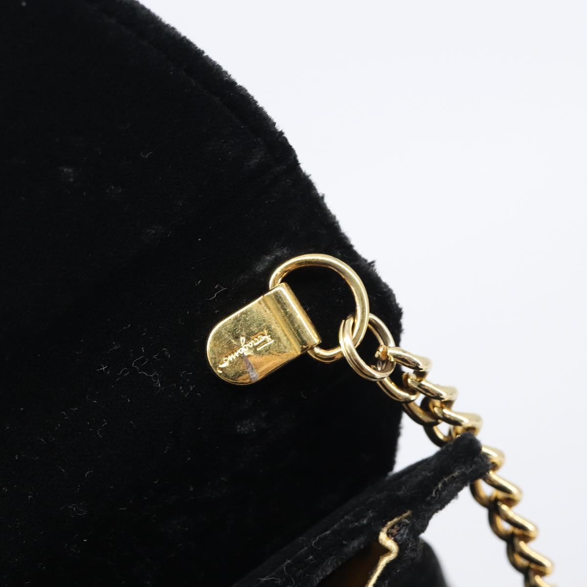 Salvatore Ferragamo Chain Shoulder Bag Velor Black Gold Tone Auth BA16656