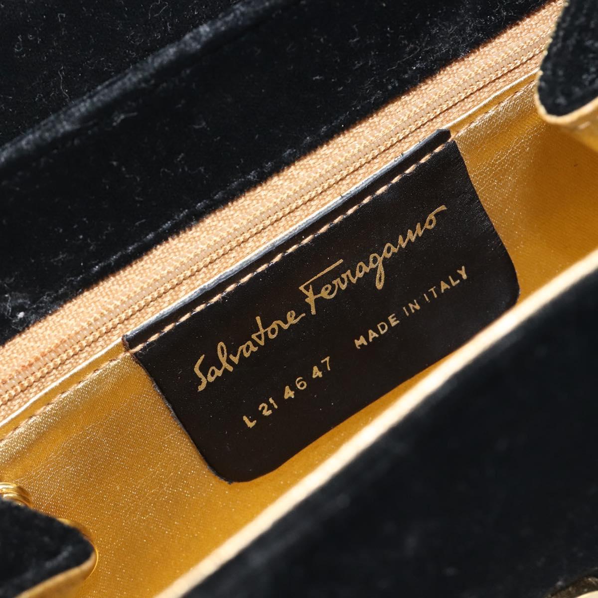 Salvatore Ferragamo Chain Shoulder Bag Velor Black Gold Tone Auth BA16656