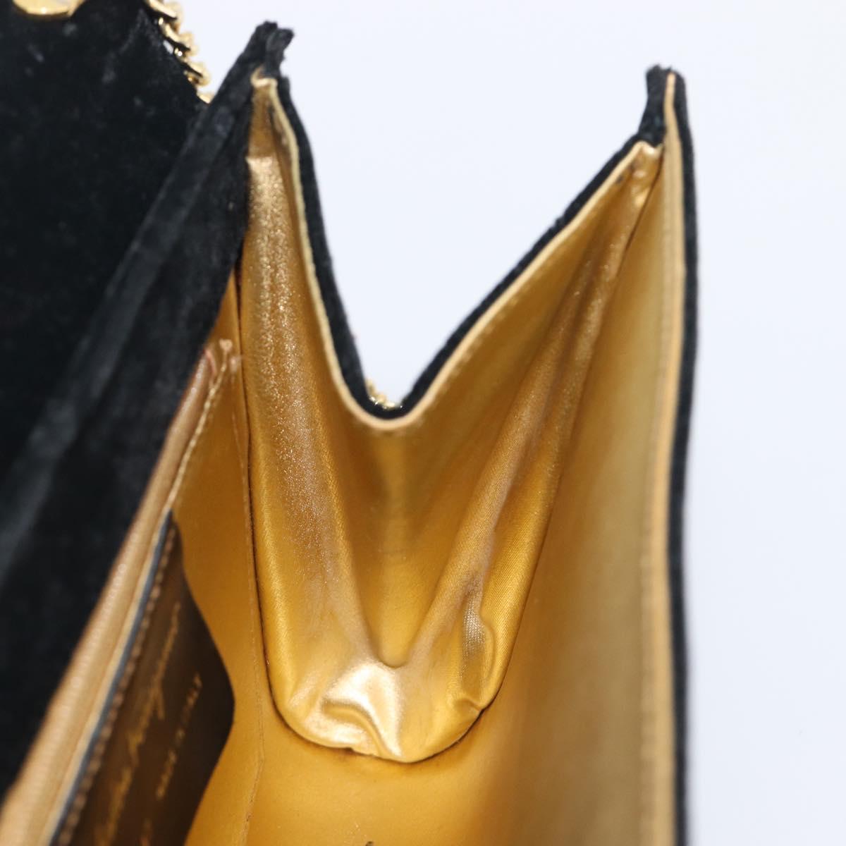 Salvatore Ferragamo Chain Shoulder Bag Velor Black Gold Tone Auth BA16656
