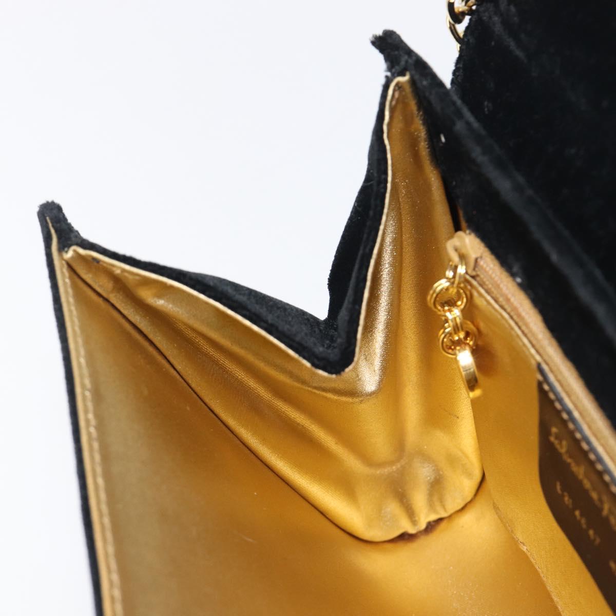 Salvatore Ferragamo Chain Shoulder Bag Velor Black Gold Tone Auth BA16656
