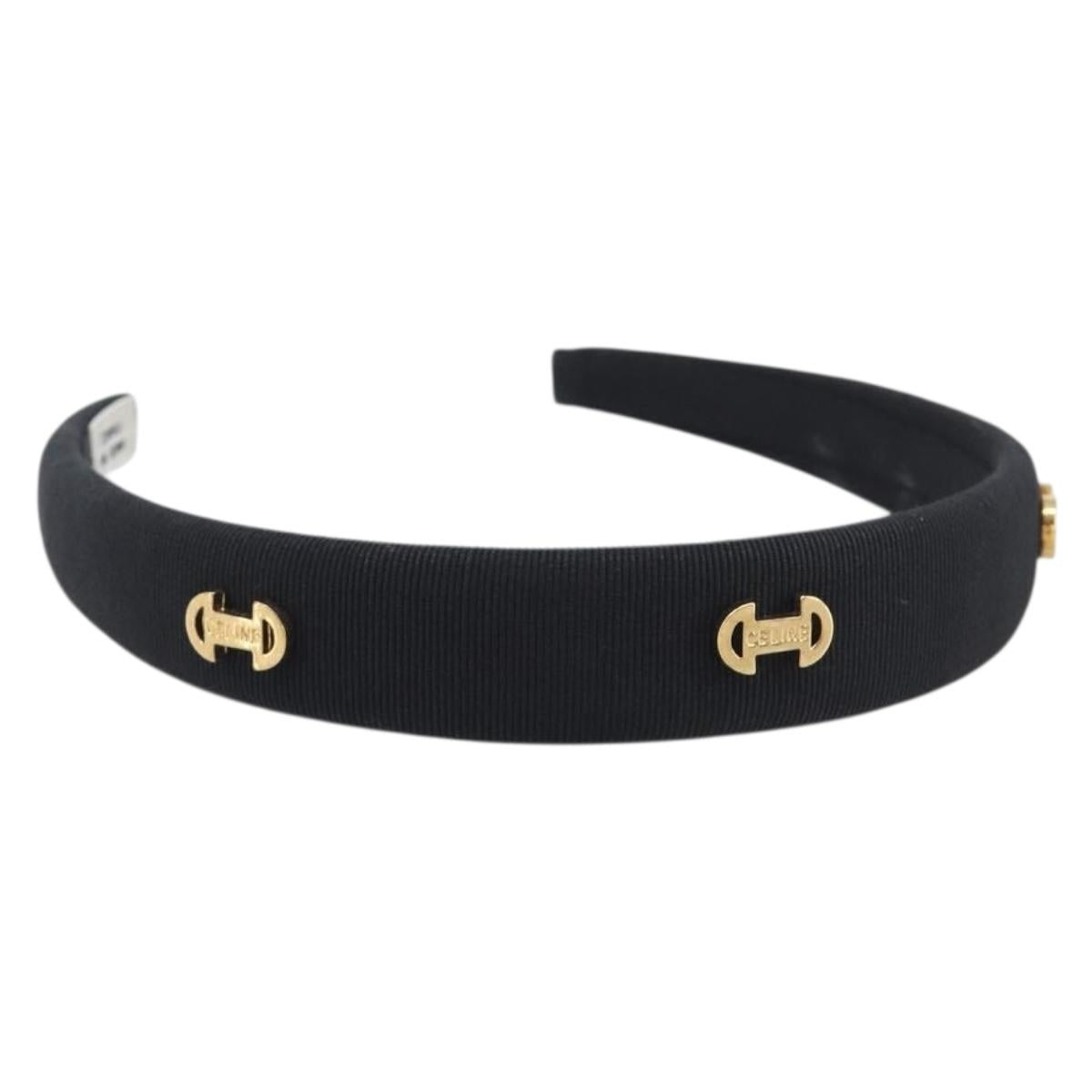 CELINE Hair Band Canvas Black Gold Tone Auth BA16657A