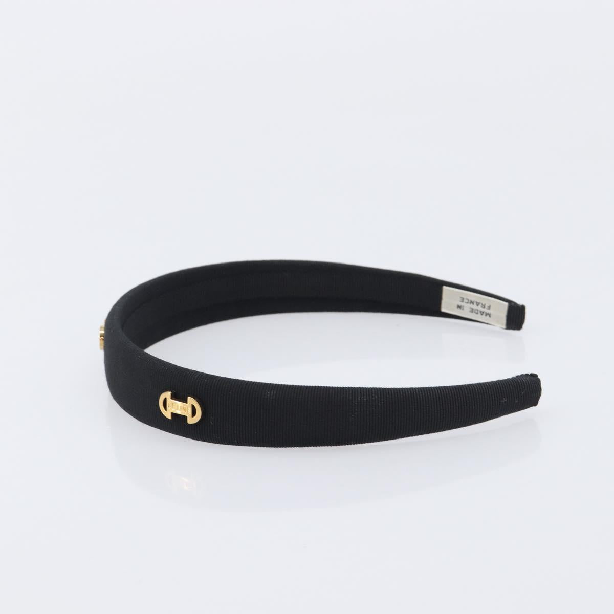CELINE Hair Band Canvas Black Gold Tone Auth BA16657A