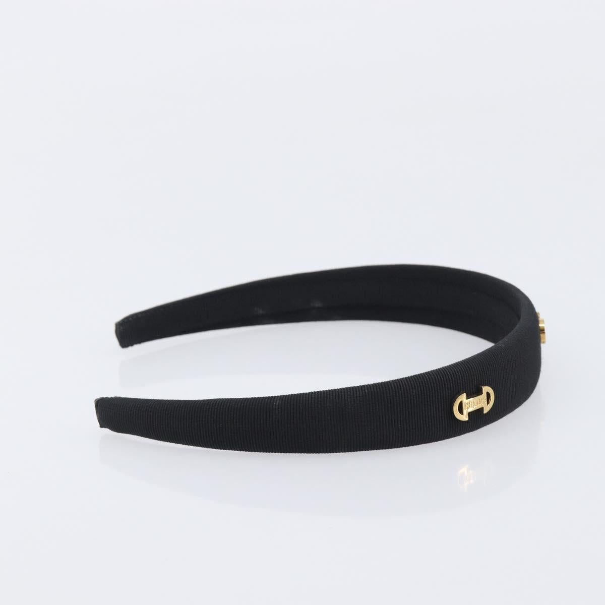 CELINE Hair Band Canvas Black Gold Tone Auth BA16657A