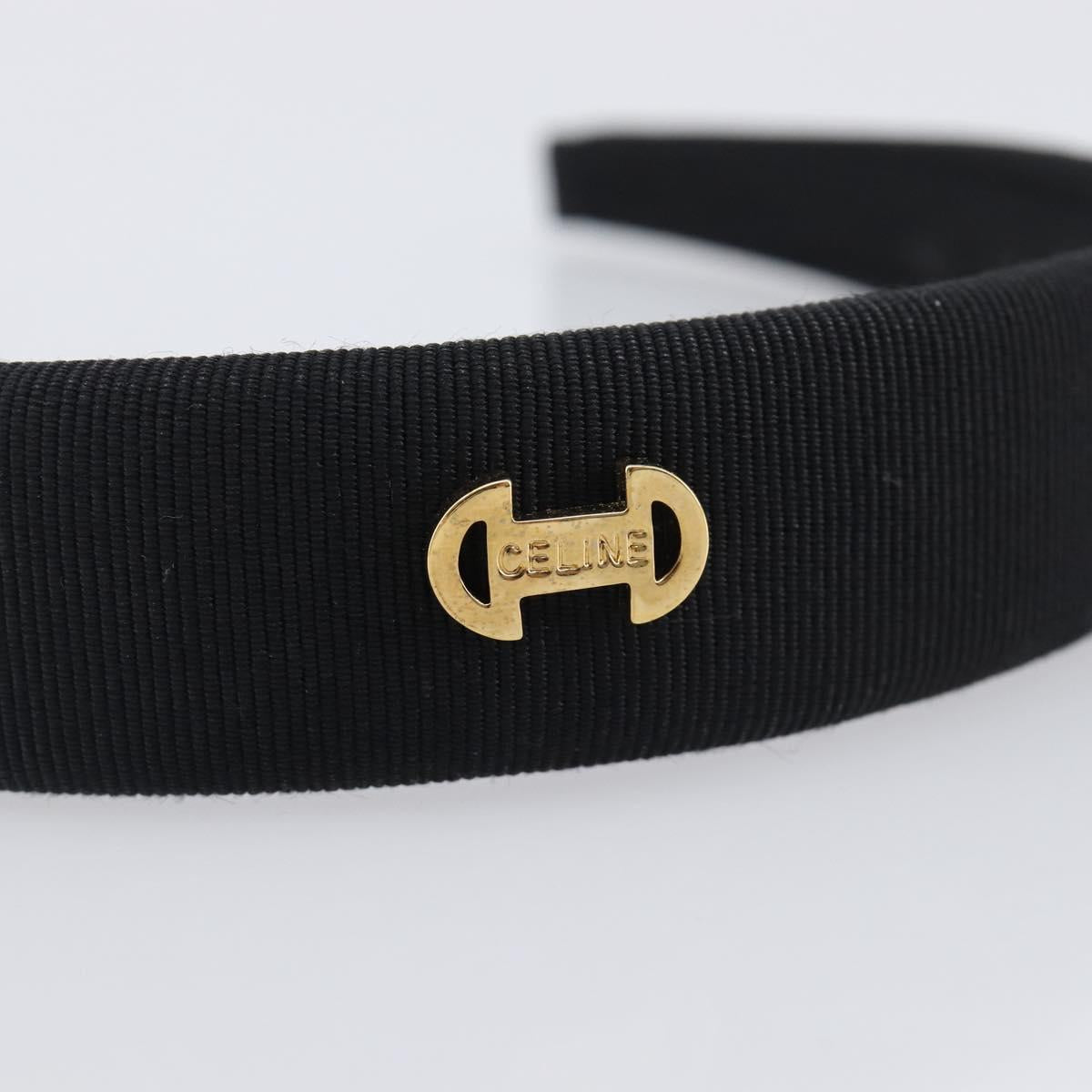 CELINE Hair Band Canvas Black Gold Tone Auth BA16657A