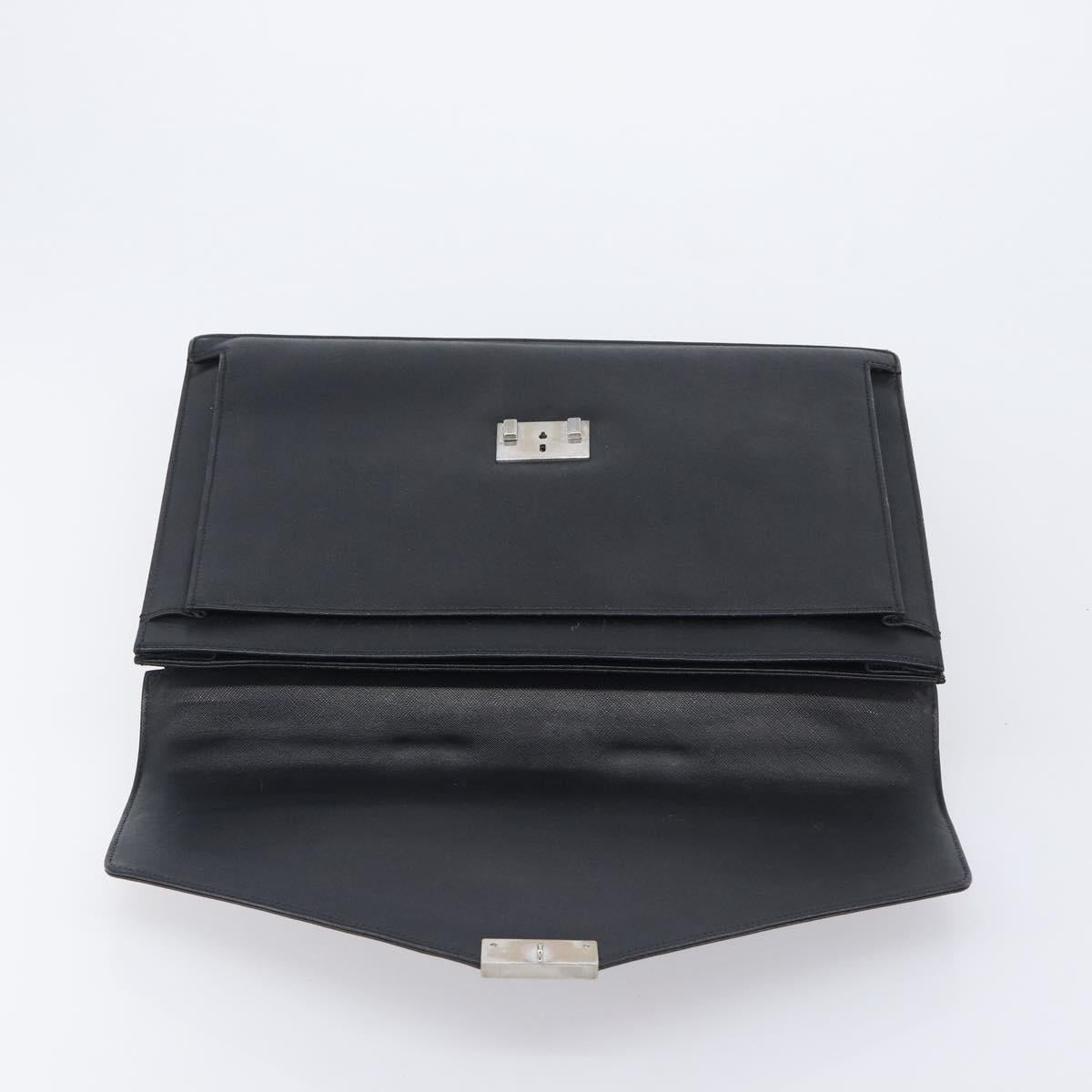 BURBERRY Business Bag Leather Black Silver Auth BA16658