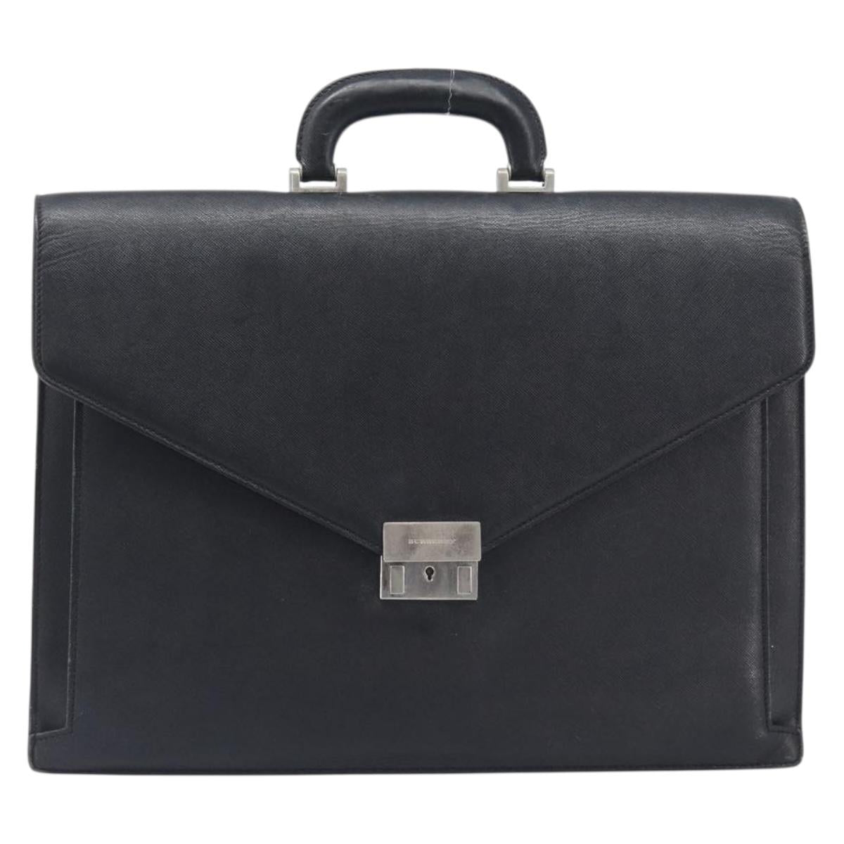 BURBERRY Business Bag Leather Black Silver Auth BA16658