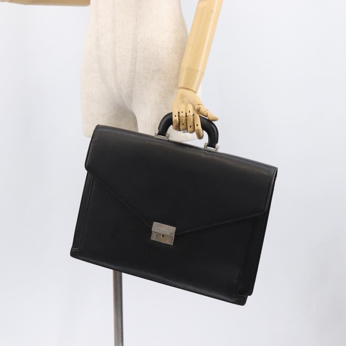 BURBERRY Business Bag Leather Black Silver Auth BA16658
