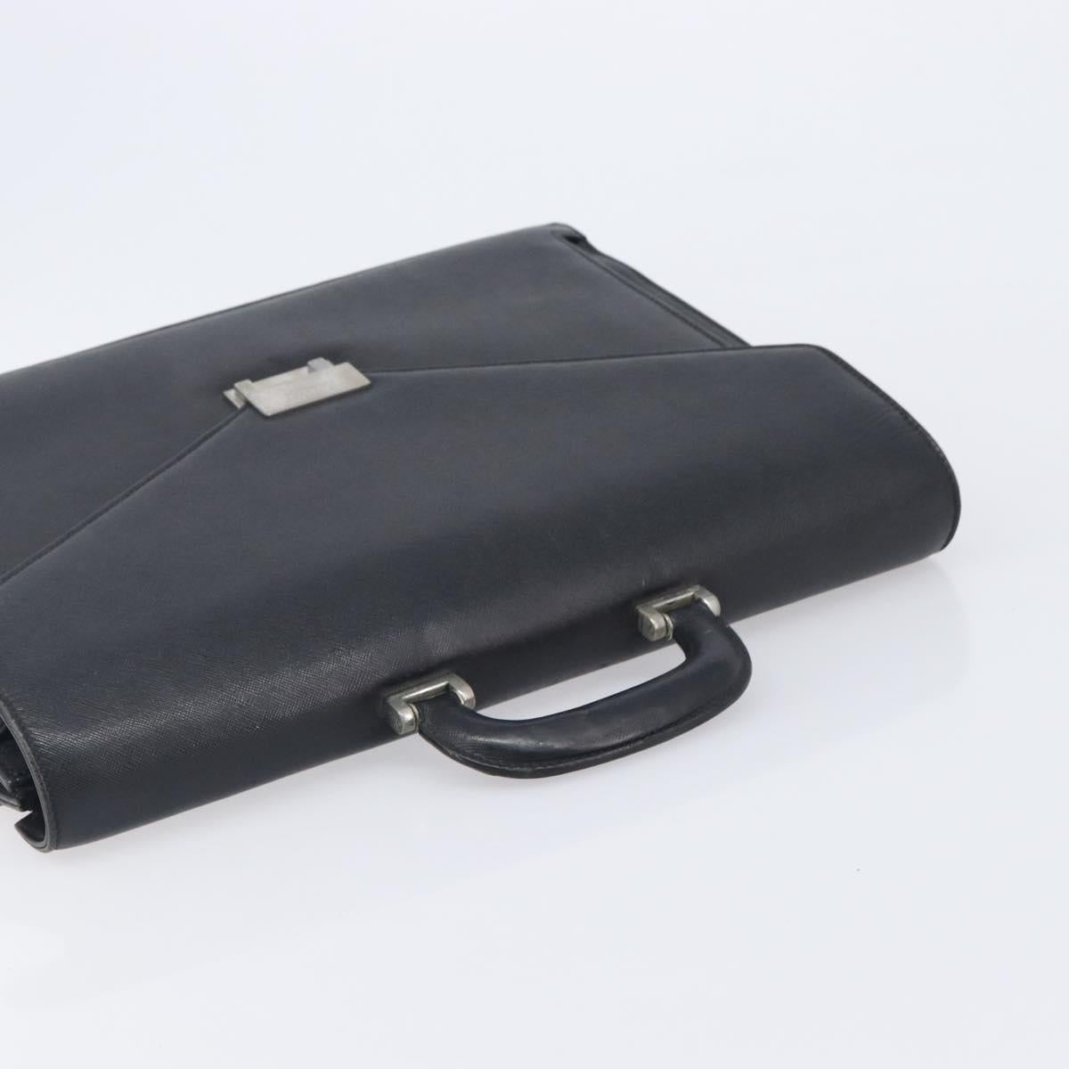 BURBERRY Business Bag Leather Black Silver Auth BA16658