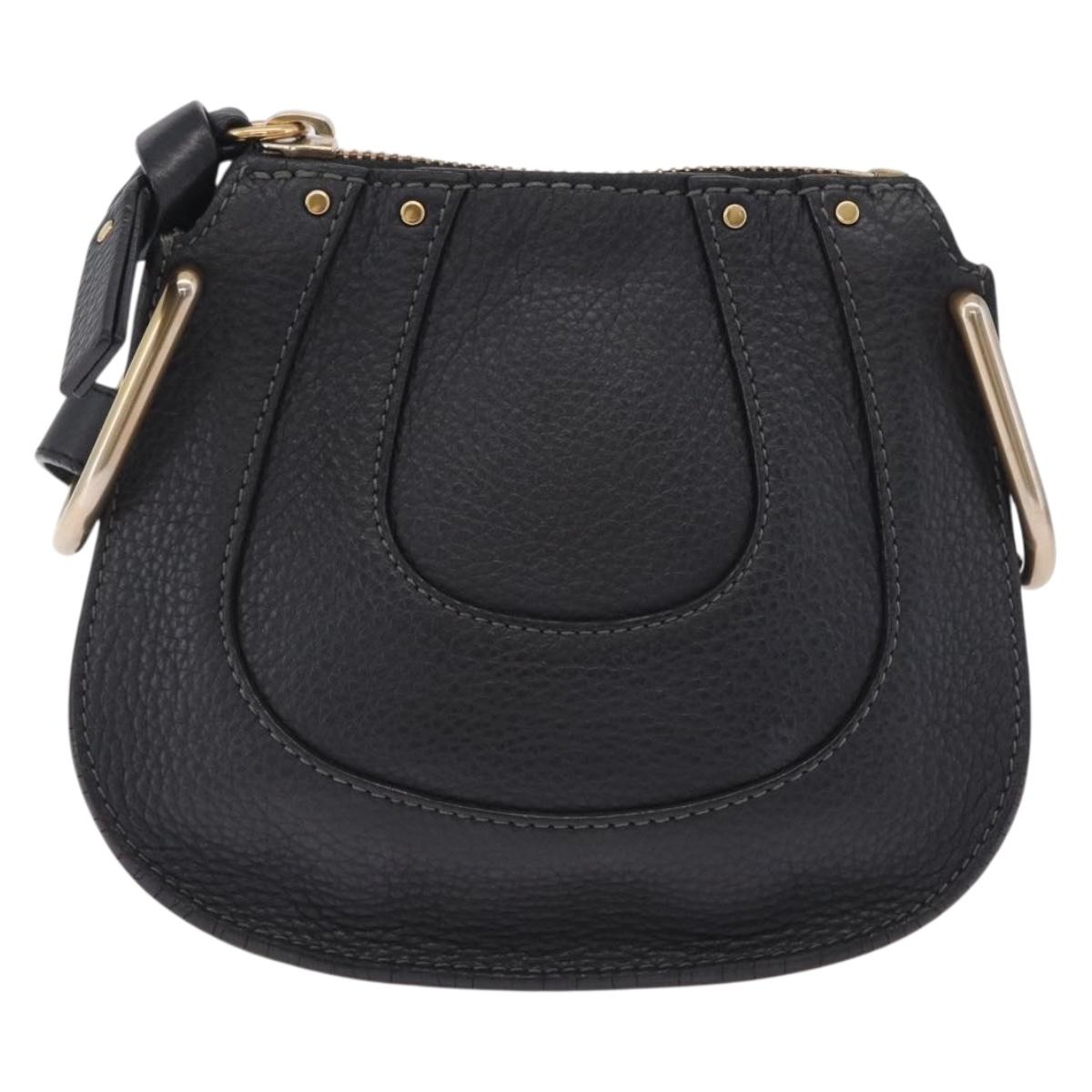 Chloe Hailey Shoulder Bag Leather Black Gold Auth BA16662A