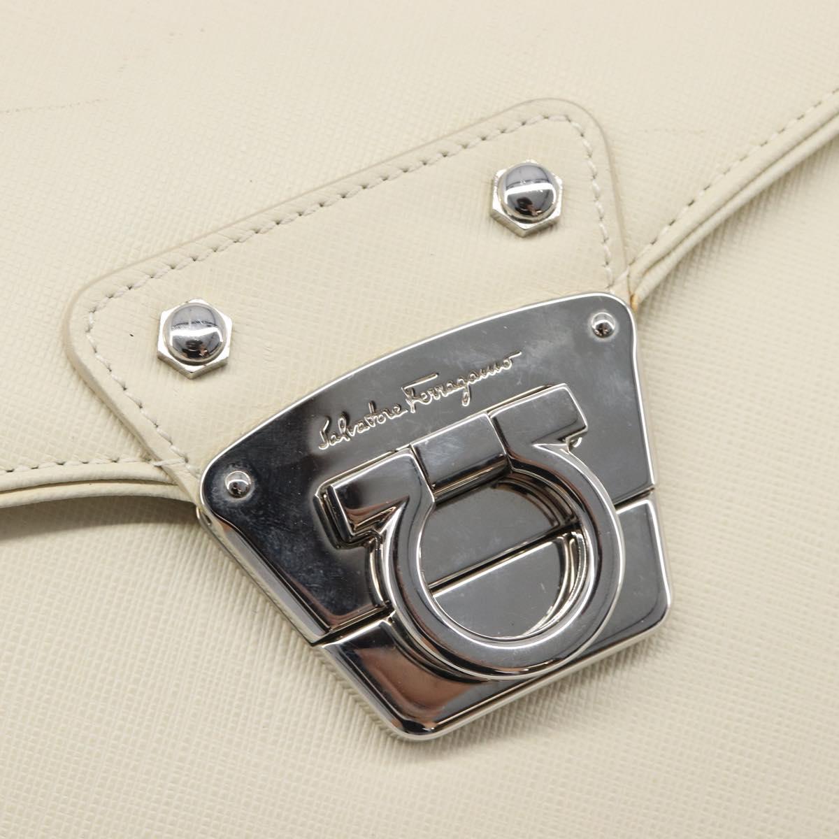 Salvatore Ferragamo Gancini Hand Bag Leather 2way White Silver Auth BA16665V