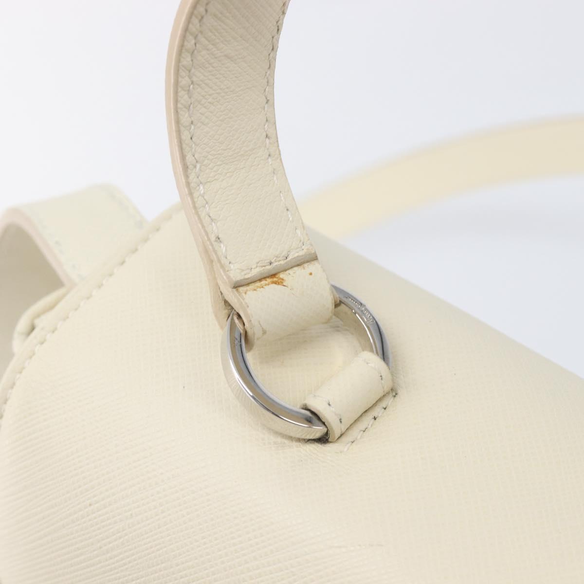 Salvatore Ferragamo Gancini Hand Bag Leather 2way White Silver Auth BA16665V