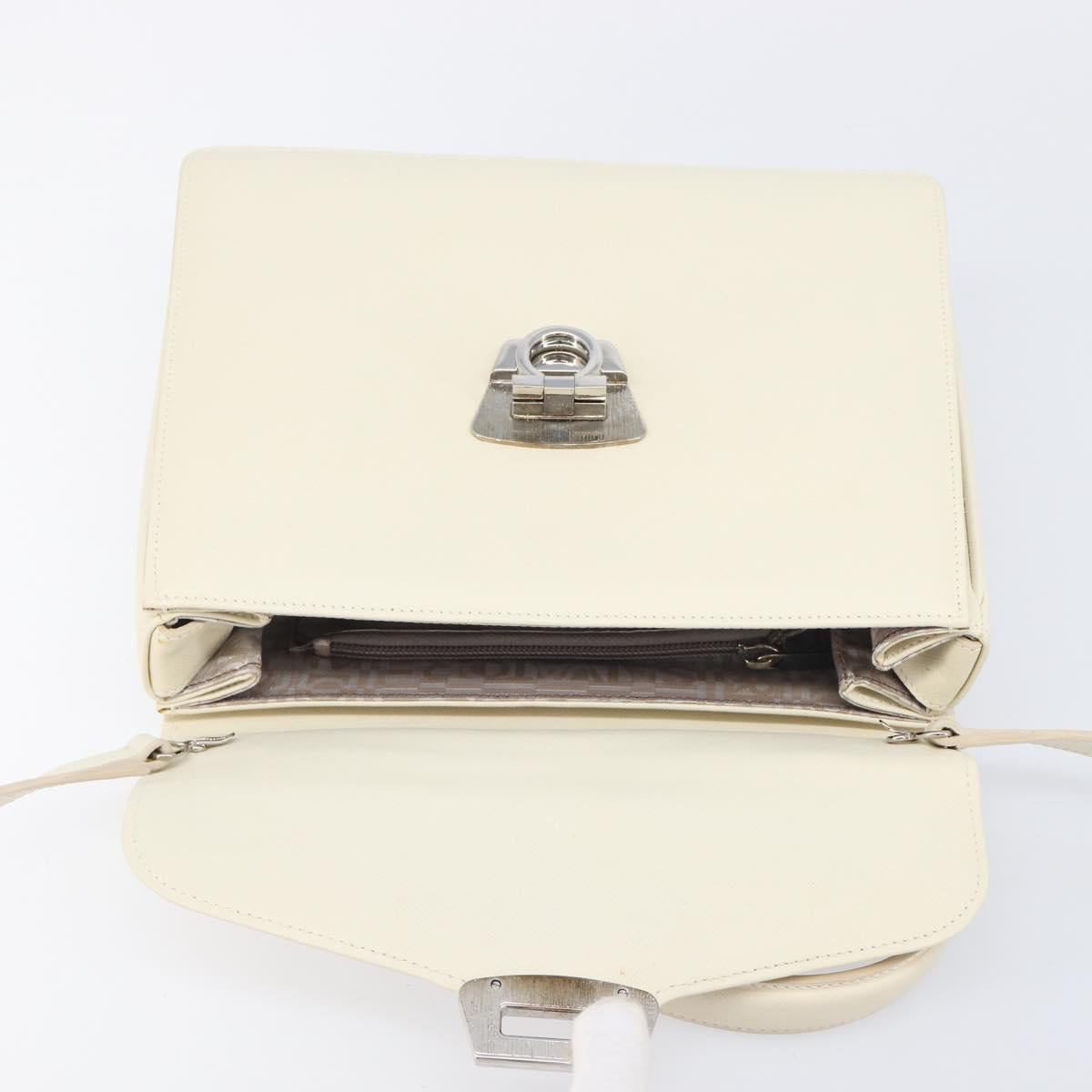 Salvatore Ferragamo Gancini Hand Bag Leather 2way White Silver Auth BA16665V