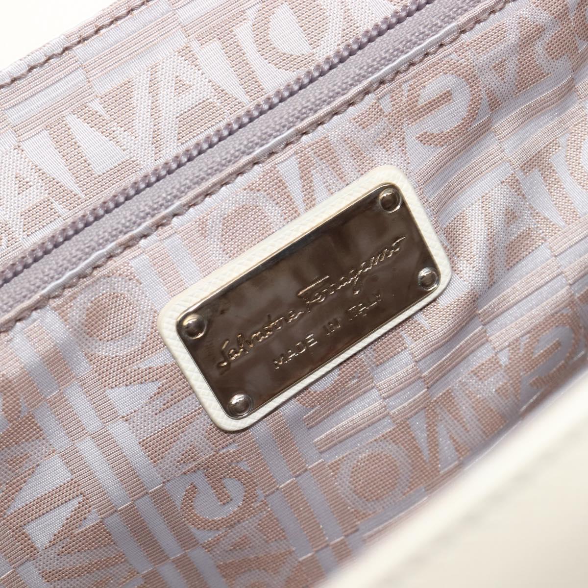 Salvatore Ferragamo Gancini Hand Bag Leather 2way White Silver Auth BA16665V