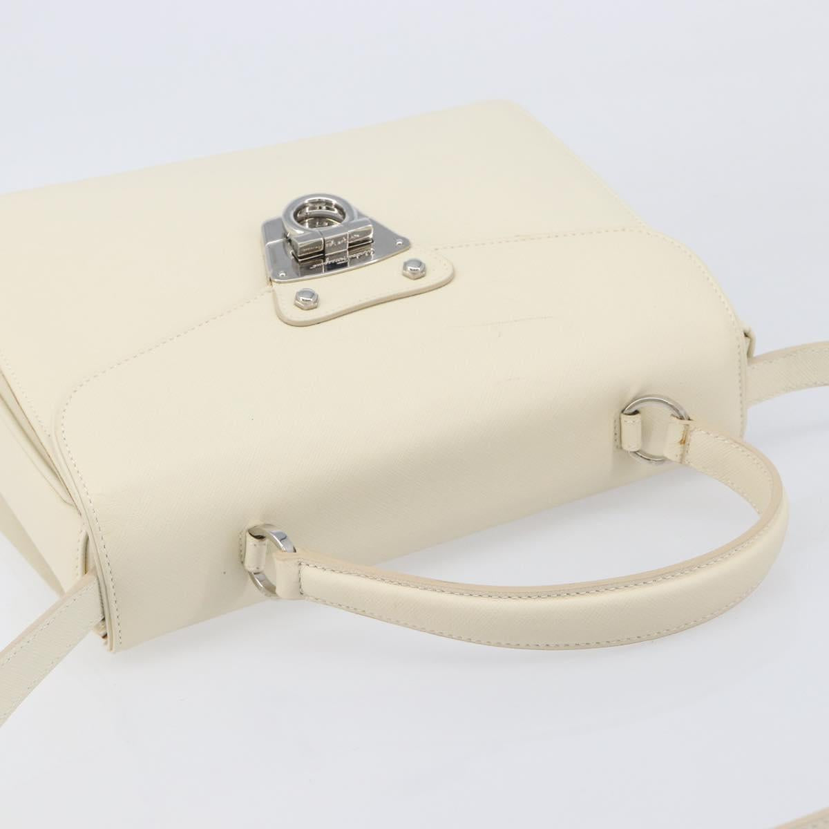 Salvatore Ferragamo Gancini Hand Bag Leather 2way White Silver Auth BA16665V