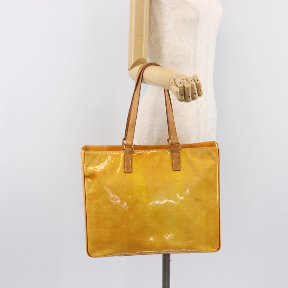 LOUIS VUITTON Monogram Vernis Columbus Bag Lime Yellow M91047 LV Auth BA16666