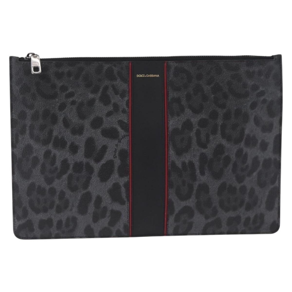 Dolce & Gabbana Clutch Bag PVC Leather Black Silver Auth BA16669A
