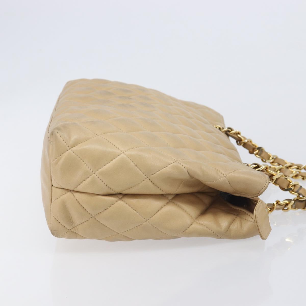 CHANEL Matelasse Chain Shoulder Bag Lamb Skin Beige Gold CC Auth BA16674