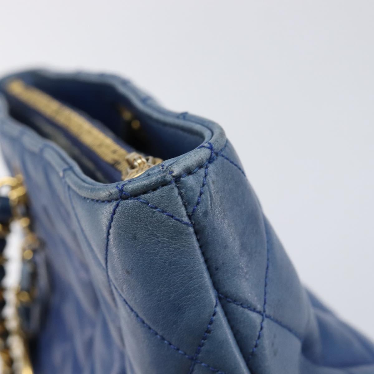 CHANEL Matelasse Chain Shoulder Bag Lamb Skin Blue Gold CC Auth BA16675