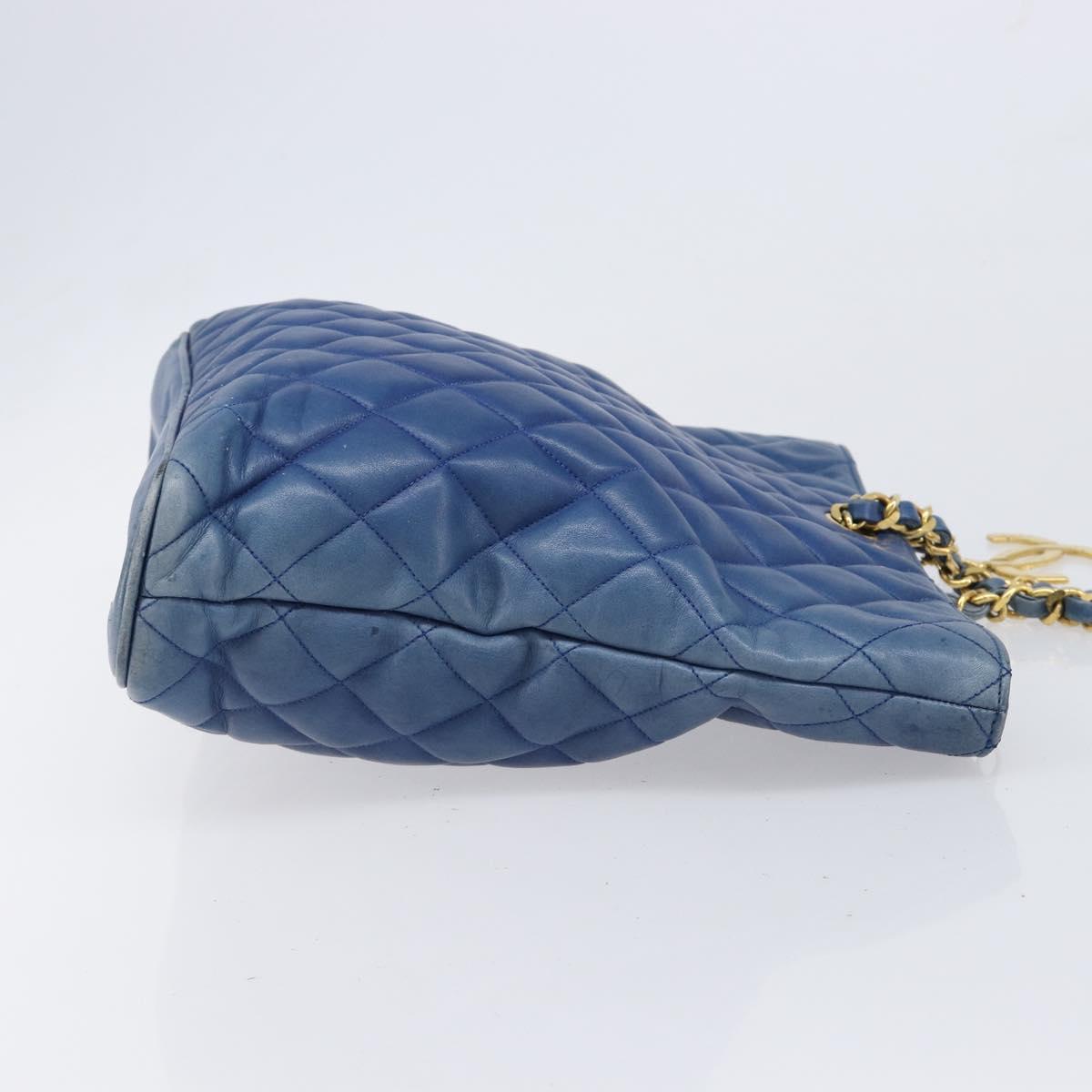CHANEL Matelasse Chain Shoulder Bag Lamb Skin Blue Gold CC Auth BA16675