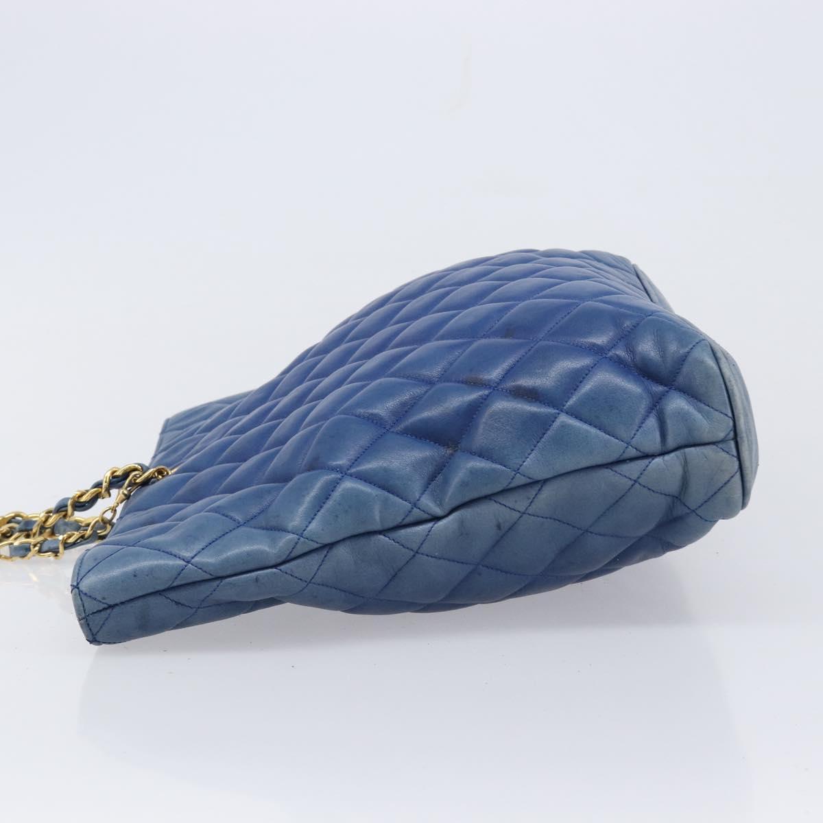 CHANEL Matelasse Chain Shoulder Bag Lamb Skin Blue Gold CC Auth BA16675