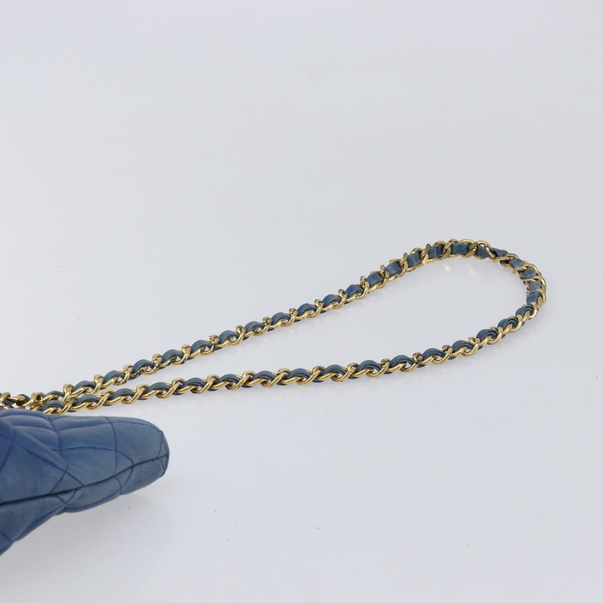 CHANEL Matelasse Chain Shoulder Bag Lamb Skin Blue Gold CC Auth BA16675