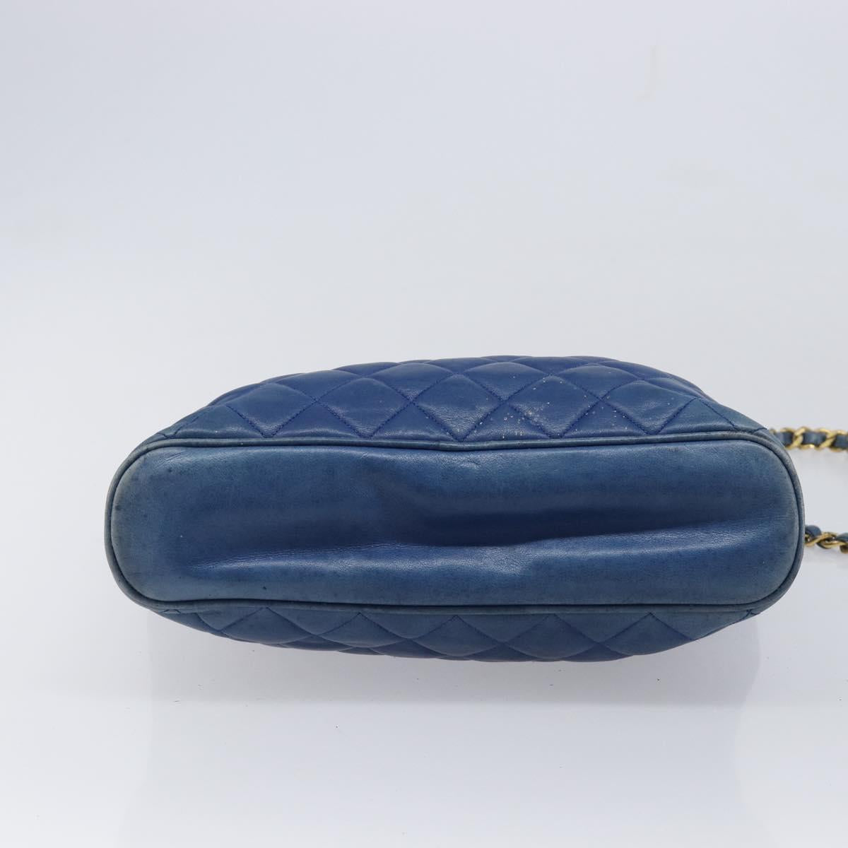 CHANEL Matelasse Chain Shoulder Bag Lamb Skin Blue Gold CC Auth BA16675