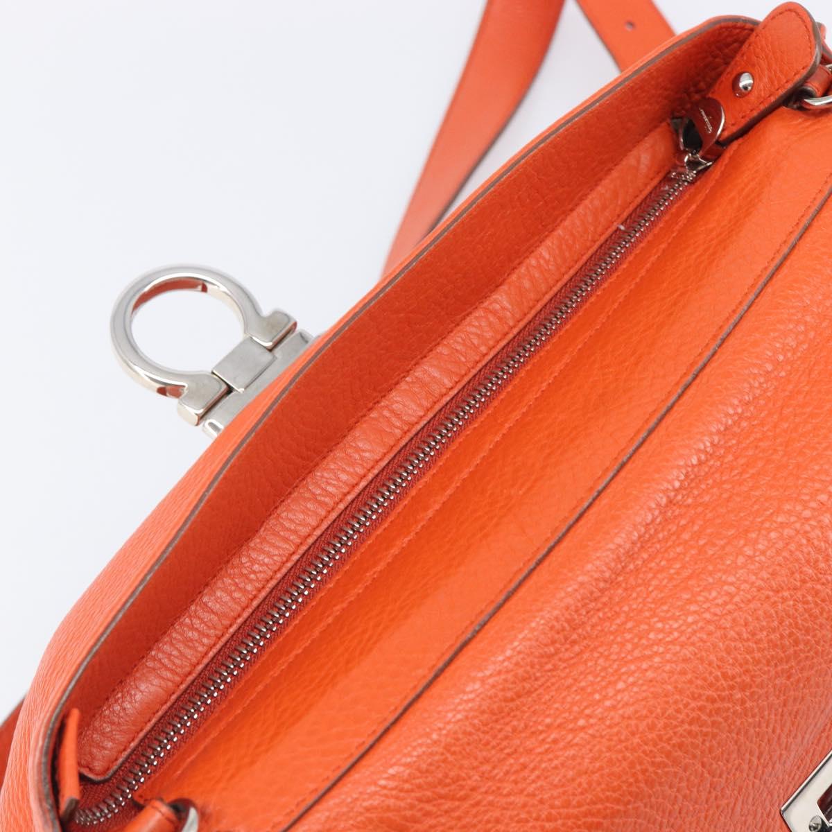 Salvatore Ferragamo Sofia Gancini Bag Leather 2way Orange Silver Auth BA16681A