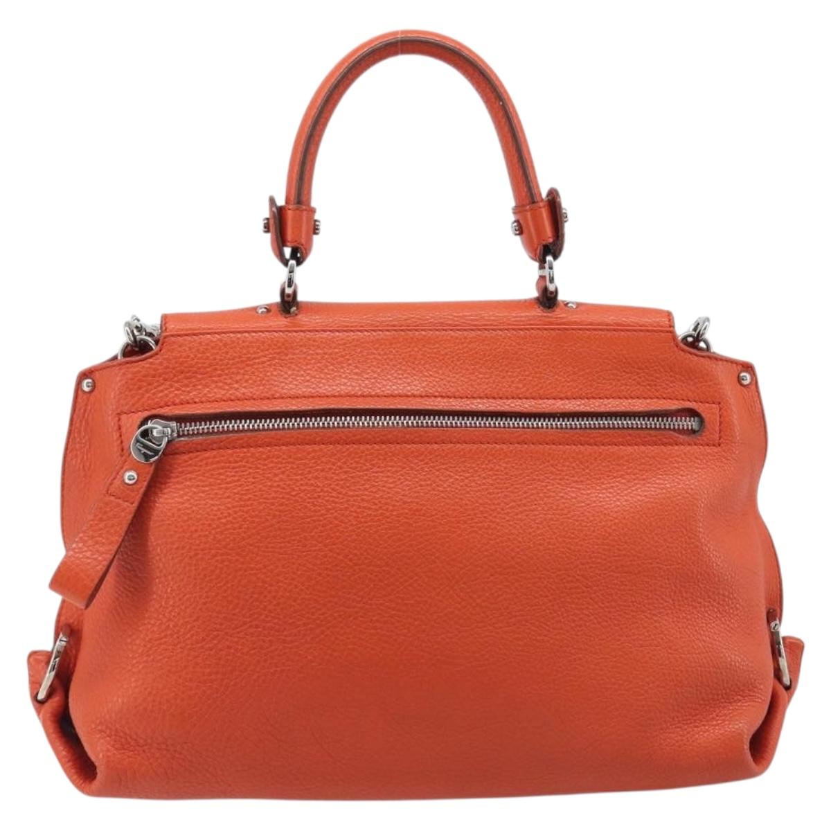 Salvatore Ferragamo Sofia Gancini Bag Leather 2way Orange Silver Auth BA16681A