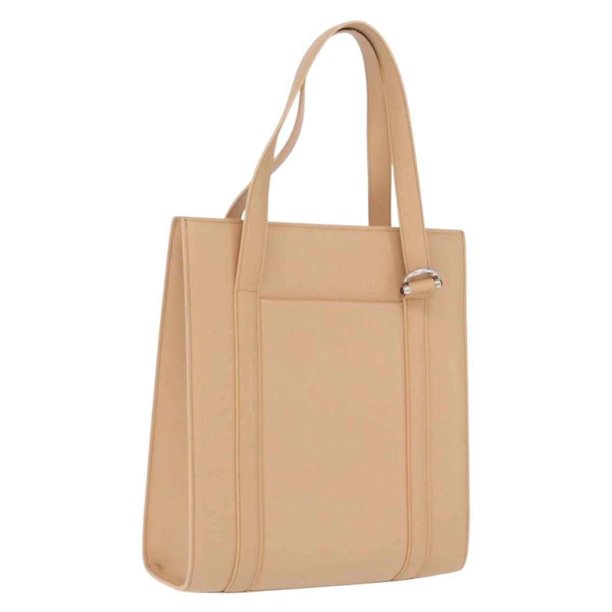 Cartier Tote Bag Leather Beige Silver Auth BA16682V