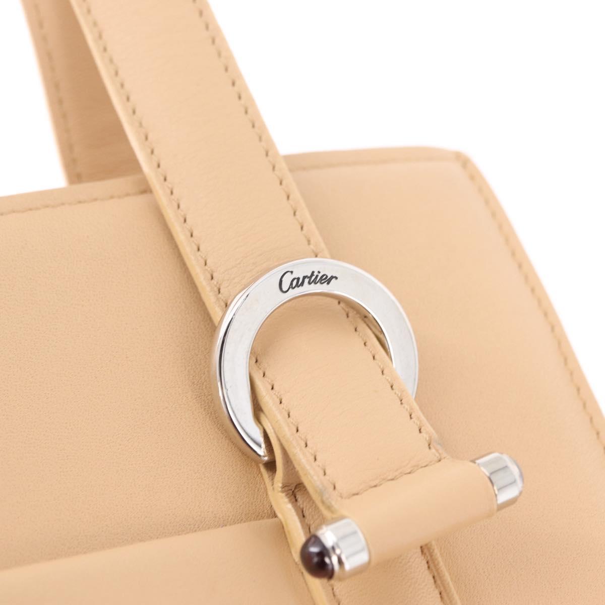 Cartier Tote Bag Leather Beige Silver Auth BA16682V