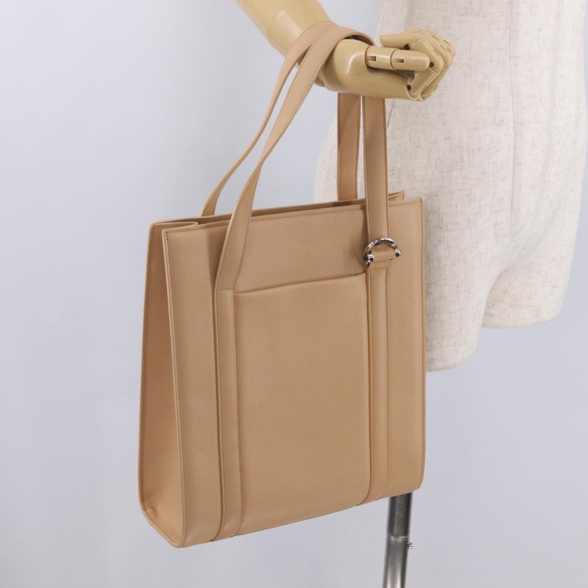 Cartier Tote Bag Leather Beige Silver Auth BA16682V