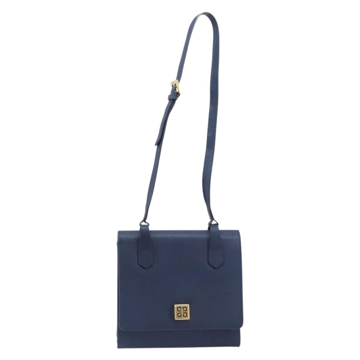 GIVENCHY Shoulder Bag Leather Navy Gold Auth BA16683A