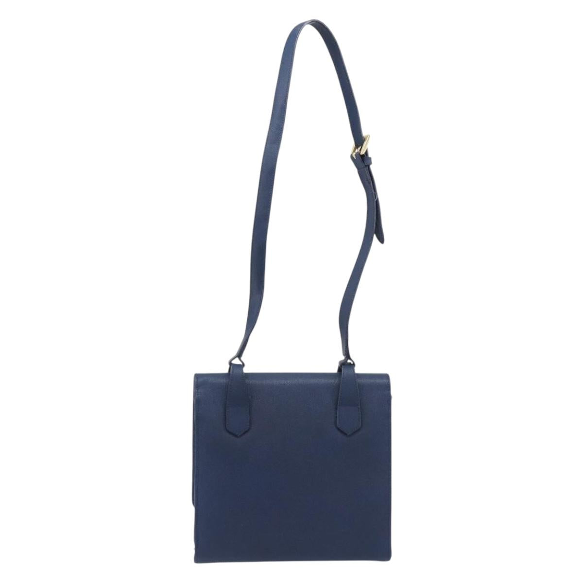 GIVENCHY Shoulder Bag Leather Navy Gold Auth BA16683A
